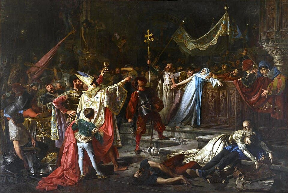 Painting Del saqueo de Roma by Francisco Javier Amérigo (1887) showing Roman civilians suffering during the 1527 sack, now in the Museo del Prado Madrid